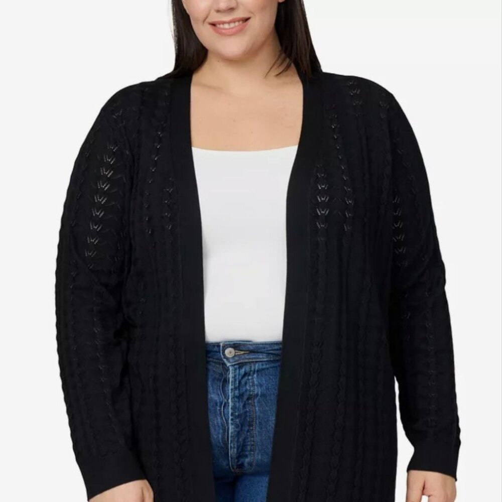 Melissa Paige Pointelle Open-Front Cardigan Sweater Black Size 1X   #M3